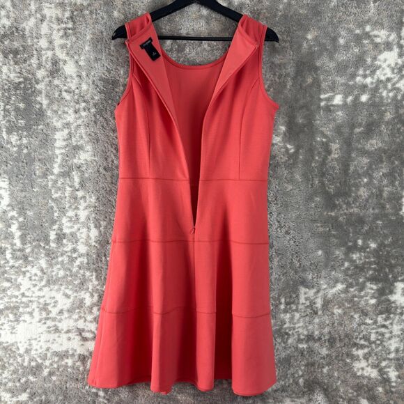 Ann Taylor Size 8 Casual Knee Length Fit Flared Dress Coral Sleeveless Zip - Picture 5 of 9